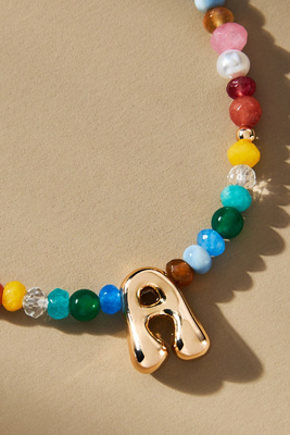 By Anthropologie Colorful Beaded Bubble Letter Monogram Necklace In Alphabet