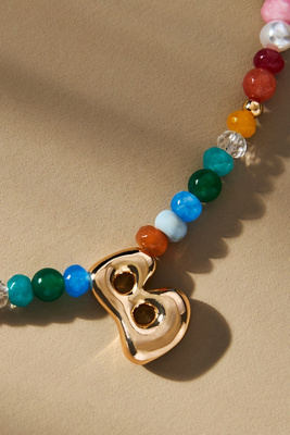By Anthropologie Colorful Beaded Bubble Letter Monogram Necklace In Alphabet
