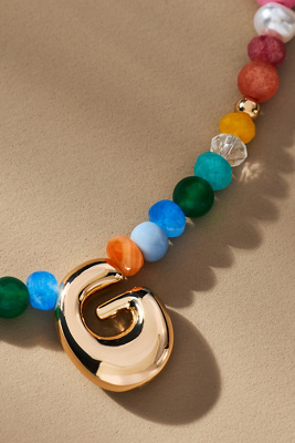 By Anthropologie Colorful Beaded Bubble Letter Monogram Necklace In Alphabet