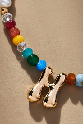 By Anthropologie Colorful Beaded Bubble Letter Monogram Necklace In Alphabet