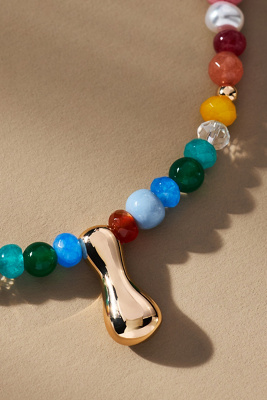 By Anthropologie Colorful Beaded Bubble Letter Monogram Necklace In Alphabet