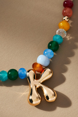 By Anthropologie Colorful Beaded Bubble Letter Monogram Necklace In Alphabet