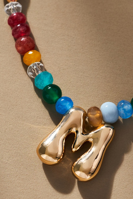 By Anthropologie Colorful Beaded Bubble Letter Monogram Necklace In Alphabet