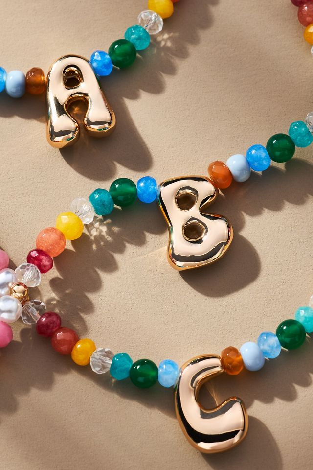 Colorful Beaded Bubble Letter Monogram Necklace #1