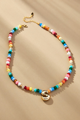 By Anthropologie Colorful Beaded Bubble Letter Monogram Necklace In Alphabet