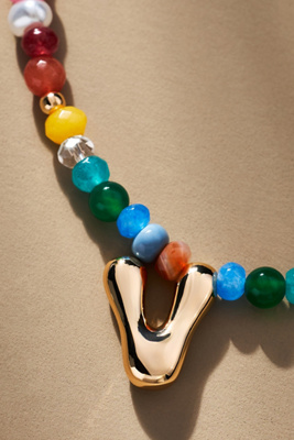 By Anthropologie Colorful Beaded Bubble Letter Monogram Necklace In Alphabet