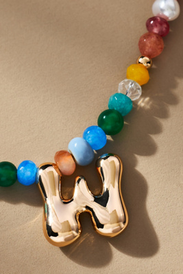 By Anthropologie Colorful Beaded Bubble Letter Monogram Necklace In Alphabet