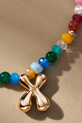 By Anthropologie Colorful Beaded Bubble Letter Monogram Necklace In Alphabet