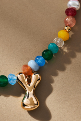 By Anthropologie Colorful Beaded Bubble Letter Monogram Necklace In Alphabet