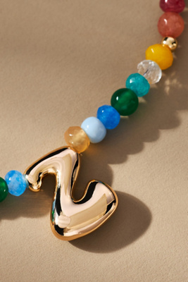 By Anthropologie Colorful Beaded Bubble Letter Monogram Necklace In Alphabet