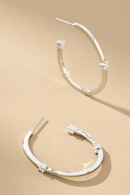 By Anthropologie Oval Sparkle Hoop Earrings In Silver