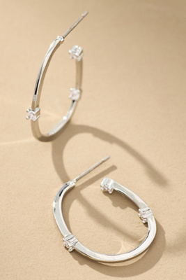 By Anthropologie Thin Oval Sparkle Hoop Earrings In Silver