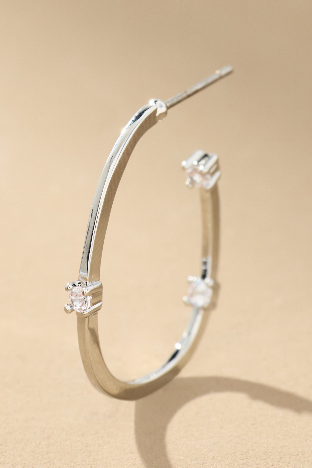 Thin Oval Sparkle Hoop Earrings