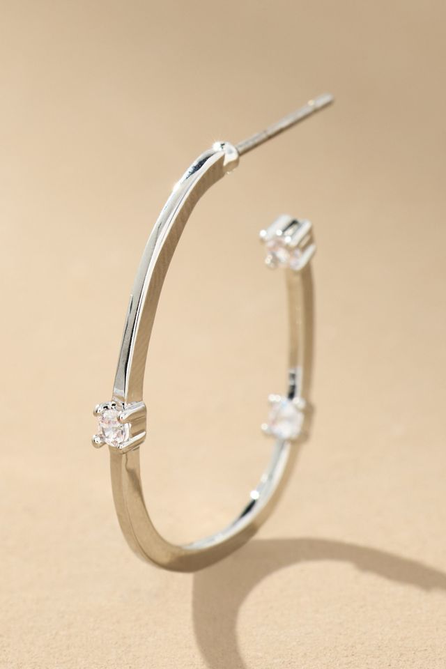 Thin Oval Sparkle Hoop Earrings #1