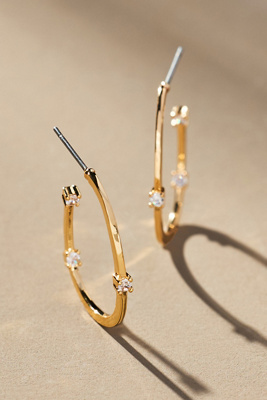 By Anthropologie Thin Oval Sparkle Hoop Earrings In Gold