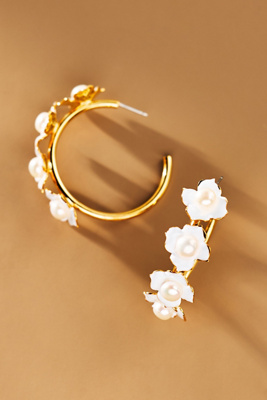 The Pink Reef Floral Hoop Earrings In Gold