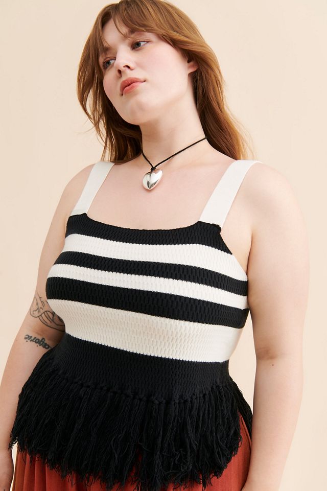 Eloquii Striped Knitted Fringe Hem Tank #2