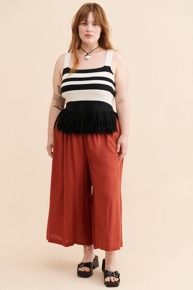 Eloquii Striped Knitted Fringe Hem Tank #3