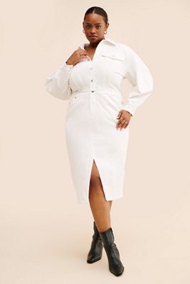 Eloquii White Denim Midi Dress