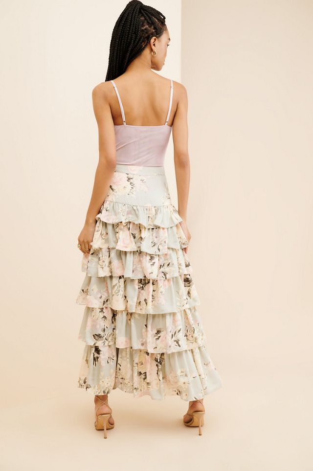 Geisha Designs Tiered Floral Maxi Skirt #1