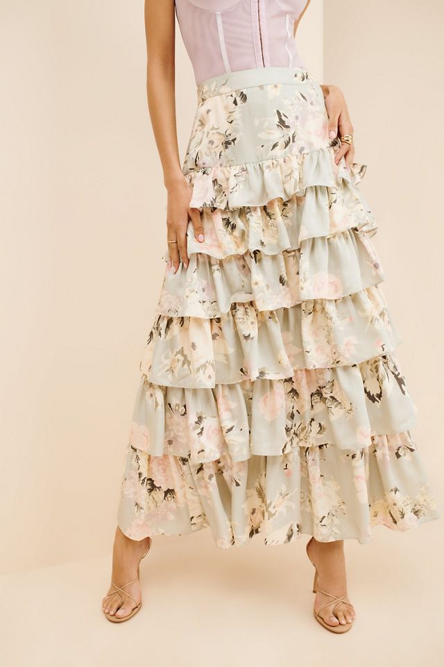 Geisha Designs Tiered Floral Maxi Skirt #2