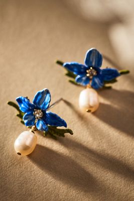 Les Néréides Thousand Pansies Violette and Baroque Pearl Earrings