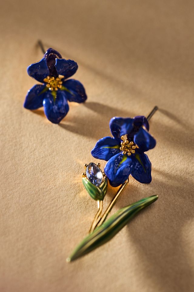 Les Néréides Siberian Iris Asymmetric Post Earrings #1