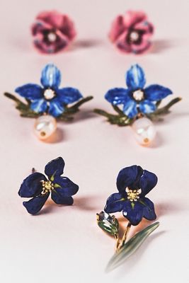 Les Néréides Siberian Iris Asymmetric Post Earrings