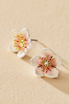 Les Nereides White Cherry Blossom Post Earrings In Neutral