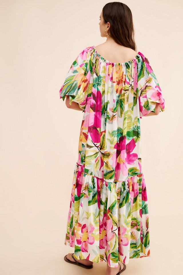 FARM Rio Painted Flowers Off The Shoulder Maxi Dress #1