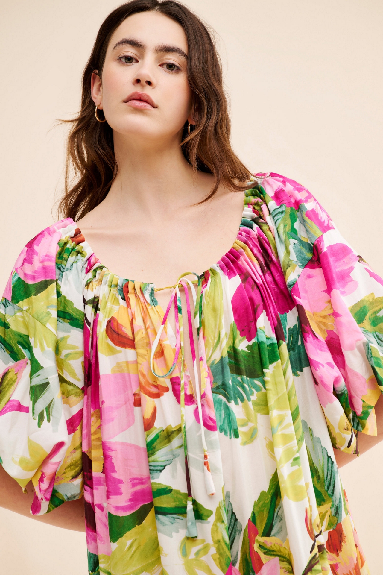 FARM Rio Painted Flowers Off The Shoulder Maxi Dress