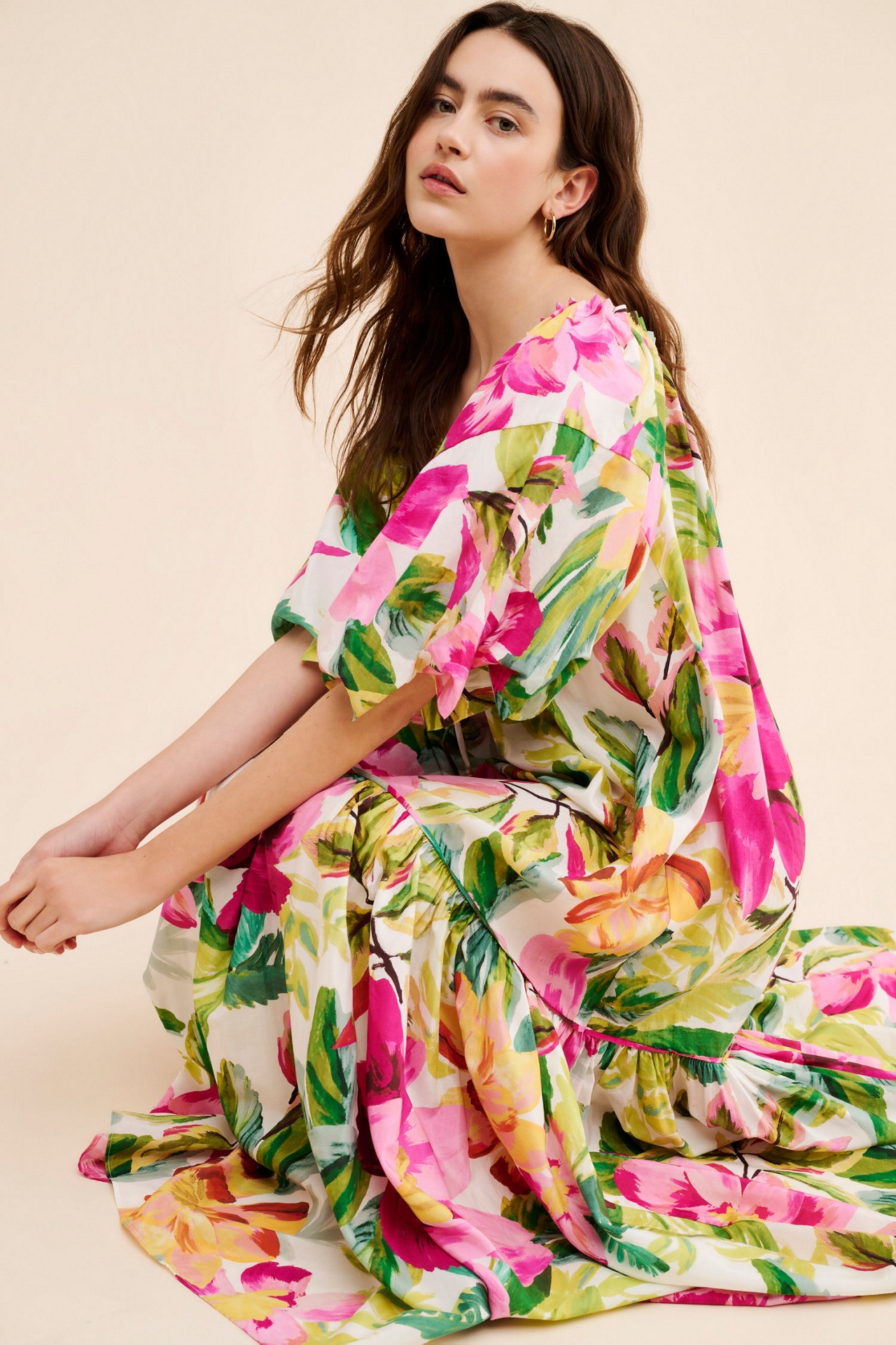FARM Rio Painted Flowers Off The Shoulder Maxi Dress