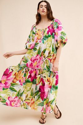 FARM Rio Mixed Flowery Ruffle One Shoulder Dress | Anthropologie