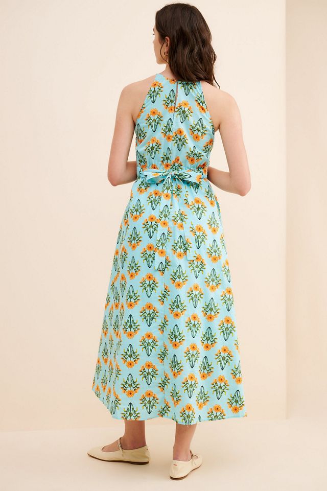 Moon River Sleeveless Floral Print Midi Dress