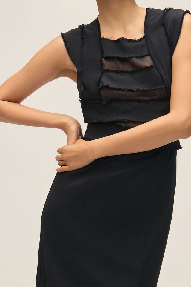 Cap-Sleeve Mesh Panel Slim Midi Dress #2