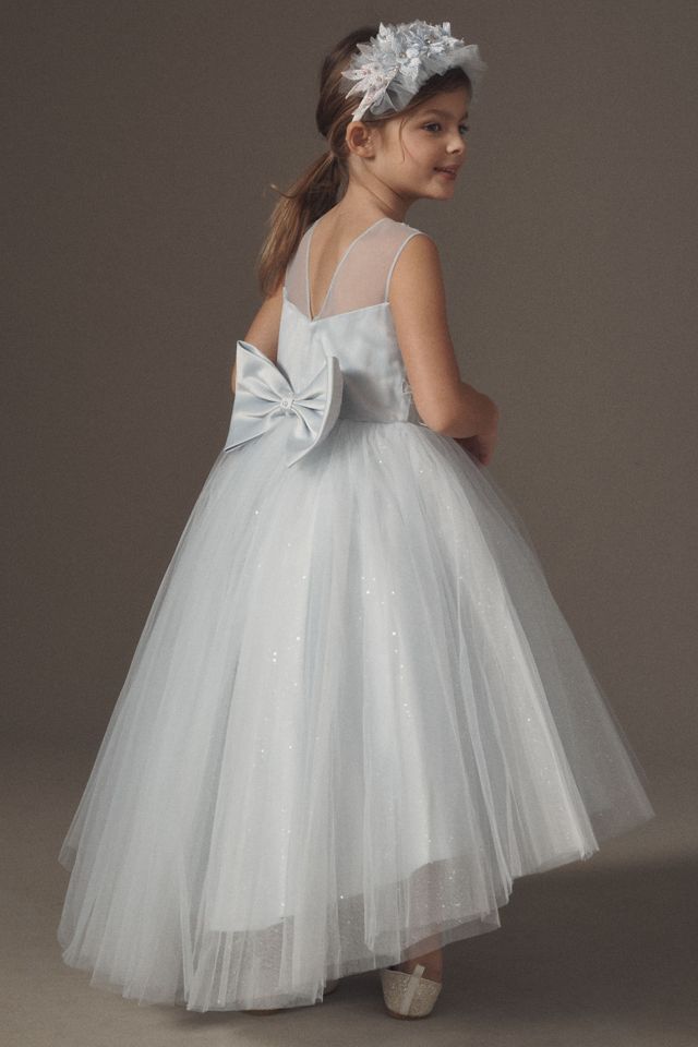 Princess Daliana Sparkling Blue High-Low Flower Girl Dress #1