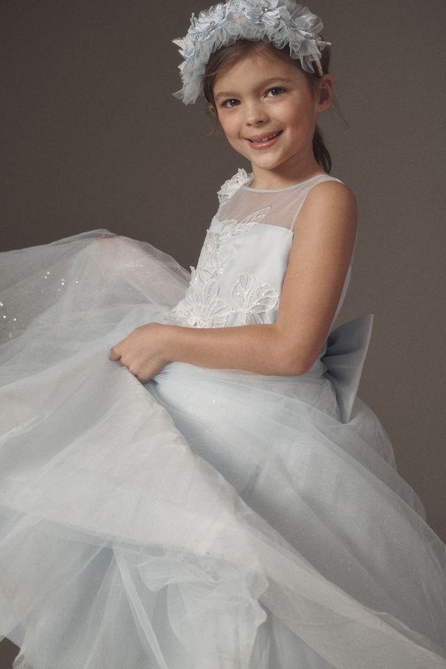 Princess Daliana Sparkling Blue High-Low Flower Girl Dress #2