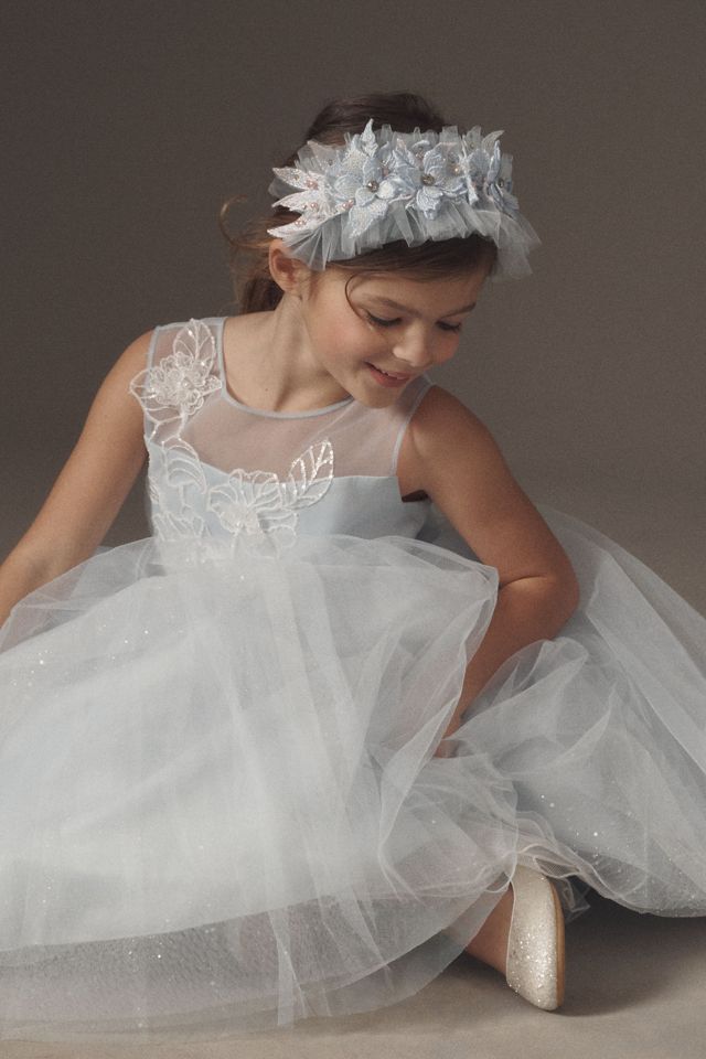 Princess Daliana Sparkling Blue High-Low Flower Girl Dress #3