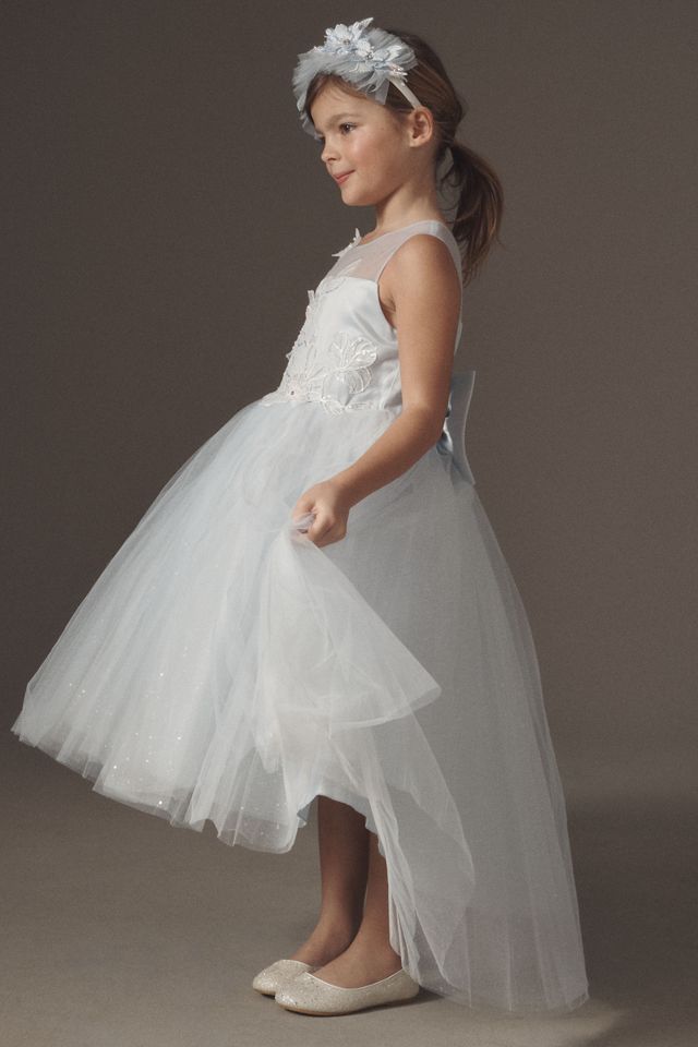 Princess Daliana Sparkling Blue High-Low Flower Girl Dress #4