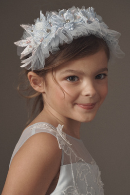 Princess Daliana Pearl-embellished Floral Tulle Flower Girl Headband In Blue