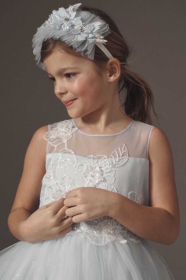 Princess Daliana Pearl-Embellished Floral Tulle Flower Girl Headband #1
