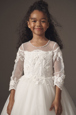 Princess Daliana Long-Sleeve Sheer Lace Flower Girl Dress