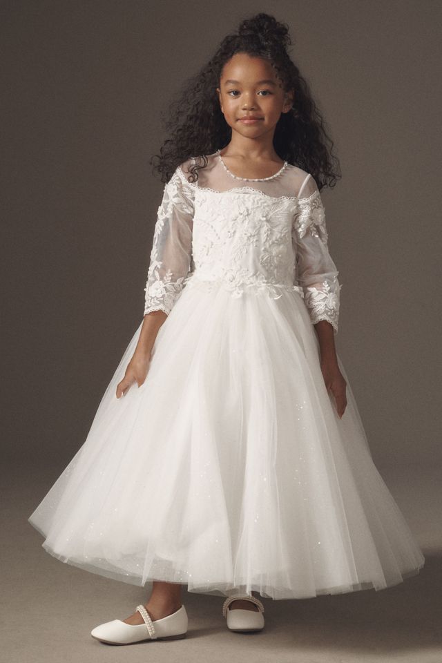 Princess Daliana Long-Sleeve Sheer Lace Flower Girl Dress #1