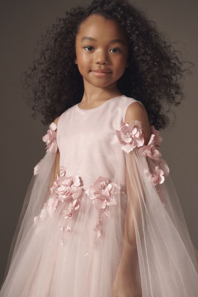 Princess Daliana Off-The-Shoulder Pink Floral Tulle Flower Girl Dress #1
