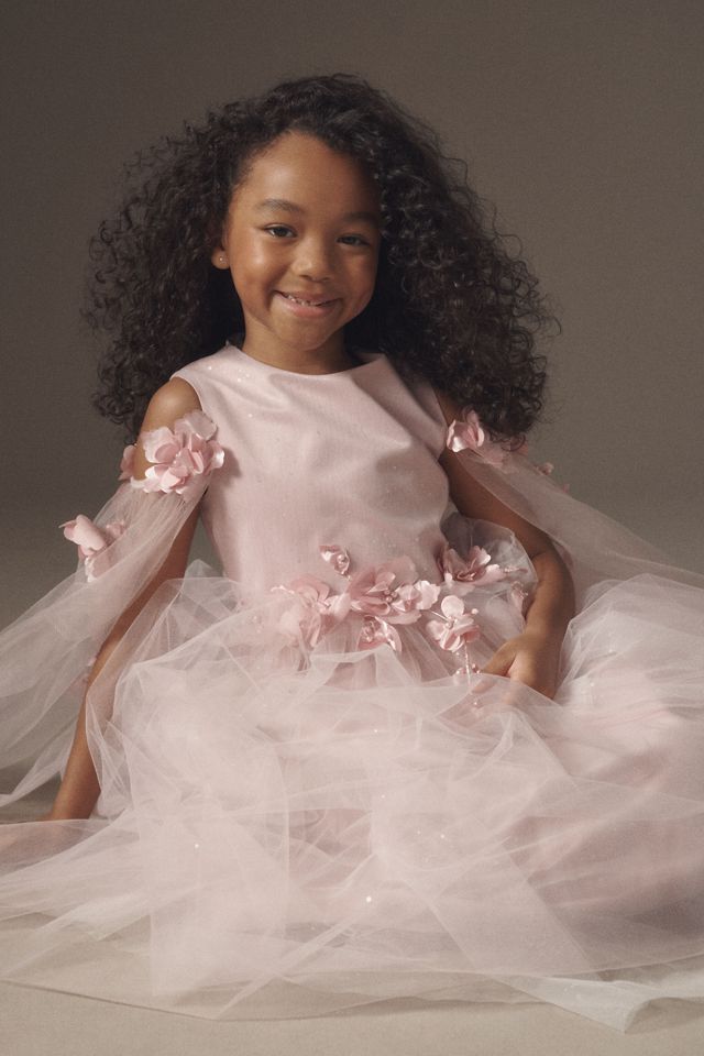 Princess Daliana Off-The-Shoulder Pink Floral Tulle Flower Girl Dress #3