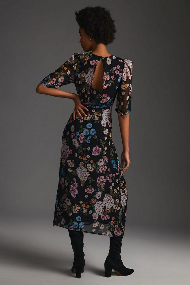 Maeve Puff-Sleeve Floral Midi Dress #1