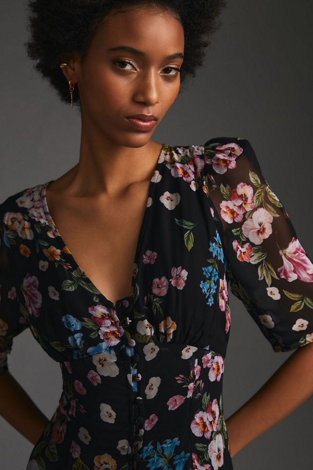 Maeve Puff-Sleeve Floral Midi Dress #2