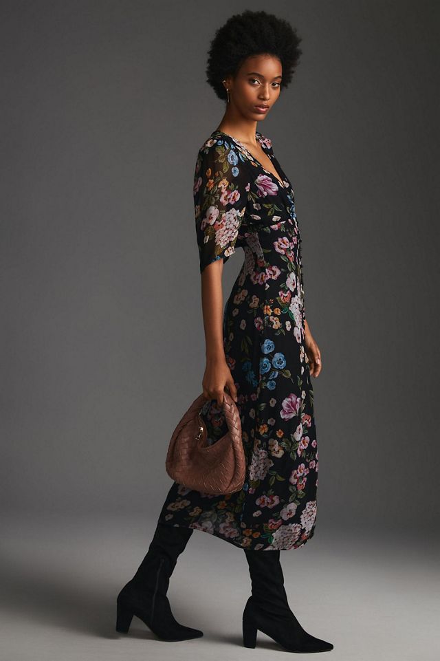 Maeve Puff-Sleeve Floral Midi Dress #3