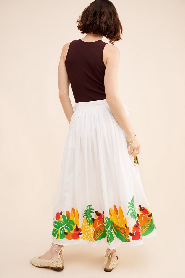 FARM Rio Embroidered Fruits Side Bow Midi Skirt #1