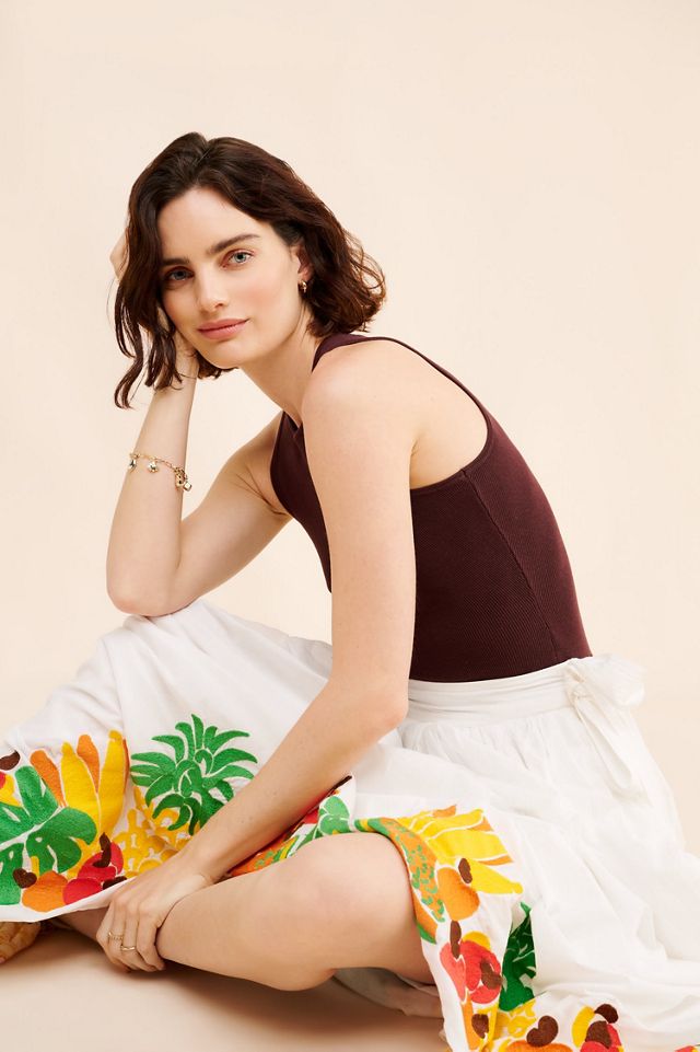 FARM Rio Embroidered Fruits Side Bow Midi Skirt #2
